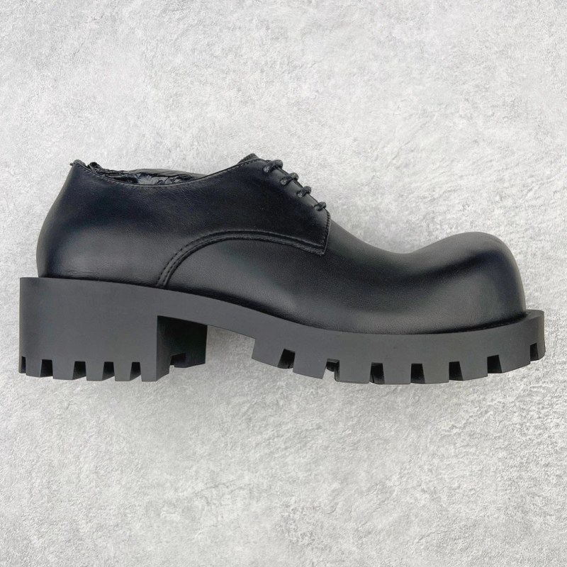Balenciaga-Style Oversized-Toe Derby in Black Microsuede