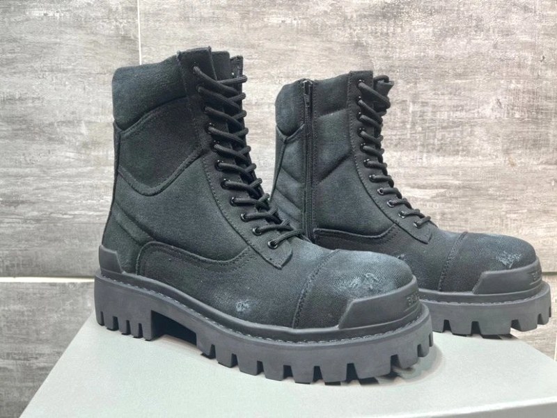 Balenciaga Denim Boot With Large Round Toe and Toothed Rubber Outsole
