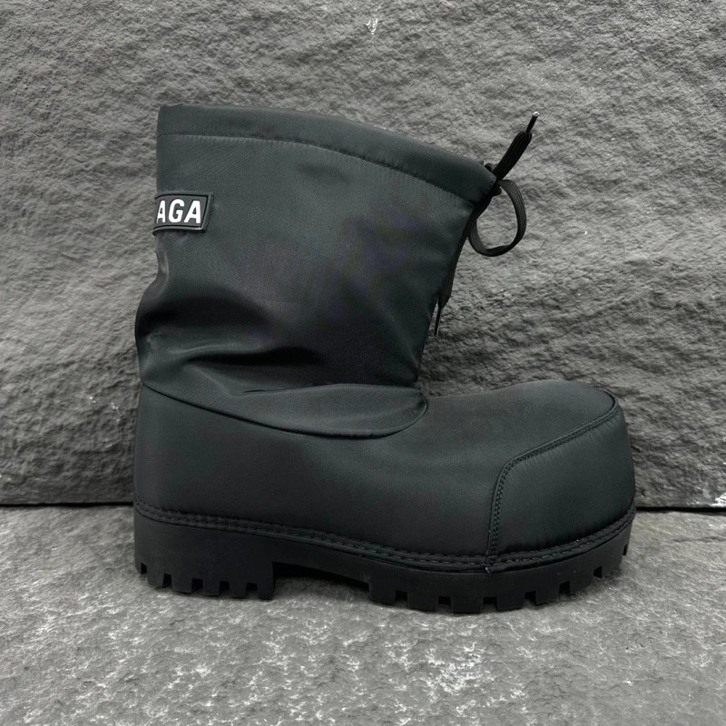 Balenciaga's Black Nylon Alaska Low Boot: Oversized Round Toe, Drawstring Cuff, Rubber Heel Tag