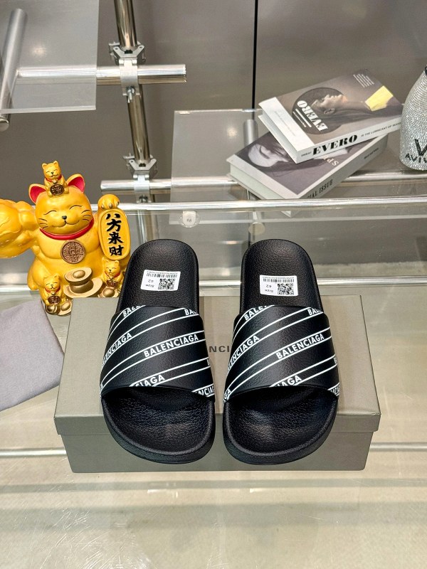 Balenciaga Black Slides: PU Upper, Rubber Outsole, Sizes 38–46