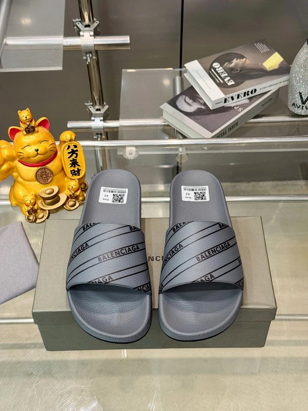Balenciaga Gray Slides with a PU Upper and Rubber Outsole, Sizes 38–46