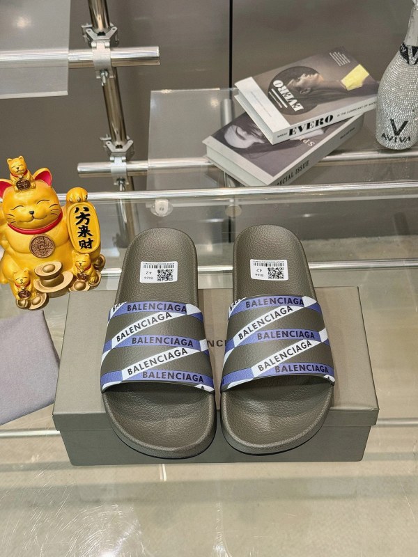 Balenciaga Gray Slide with PU Upper and Rubber Anti-Slip Outsole, Sizes 38–46