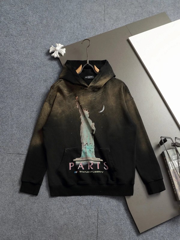 Balenciaga Black Liberty Hoodie in a 380gsm, Double-Washed Oversized Cut