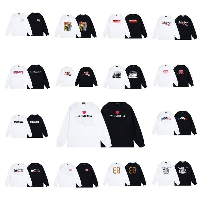 Balenciaga letter-print cotton tee in a loose cut, catalogued in white and black across dozens of print codes