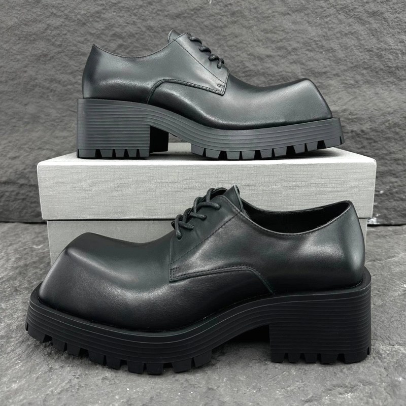 Balenciaga Trooper-style square-toe leather derby with a tall lugged sole
