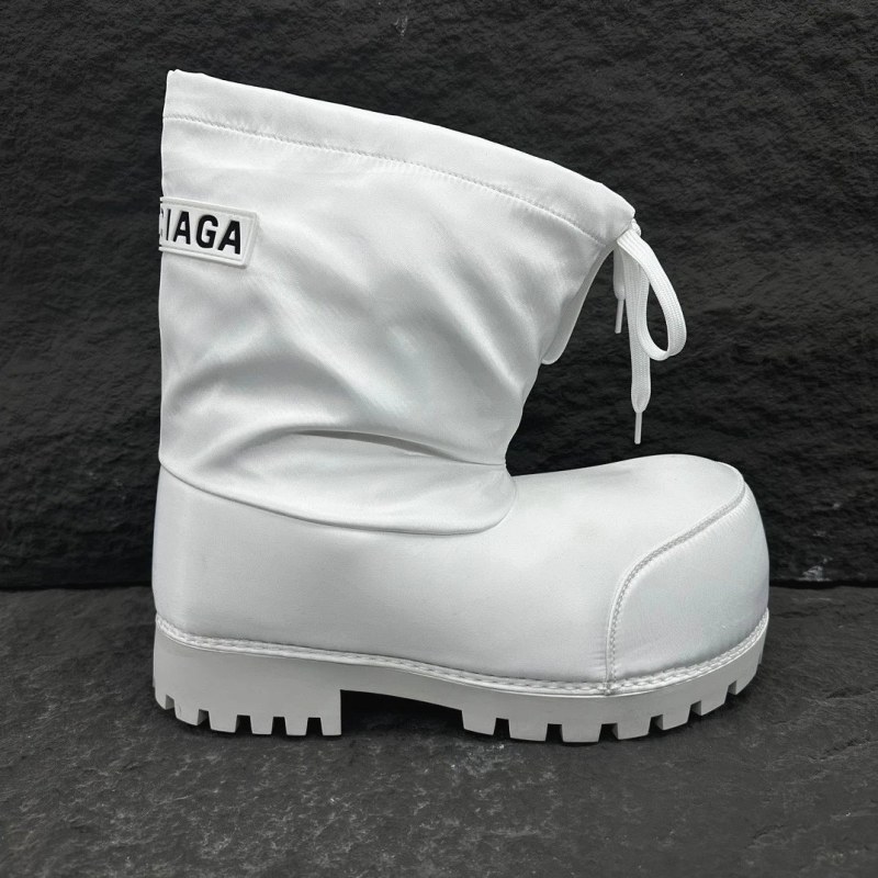 Balenciaga White Nylon Alaska Low Boot with Drawstring Top and Oversized Round Toe
