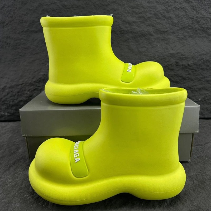 Balenciaga Steroid EVA Short Boot in Fluorescent Yellow: Molded One-Piece Build, Oversized Round Toe