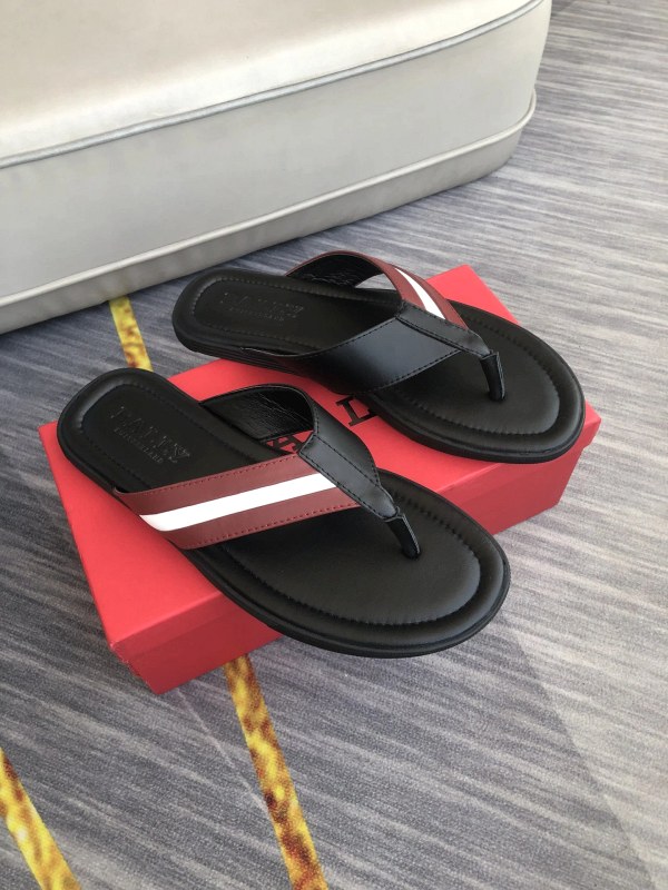 Bally Black Thong Slides with Stitched Geometric Upper and Dual-Layer Sole