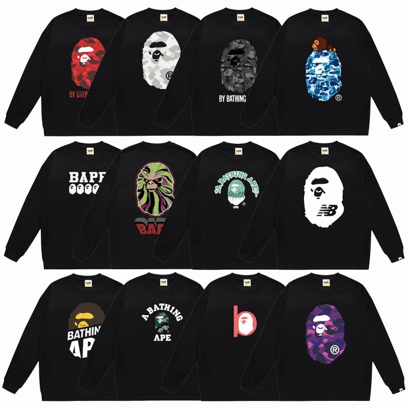 Bape black cotton T-shirt with print graphics in a loose cut, S–XXL
