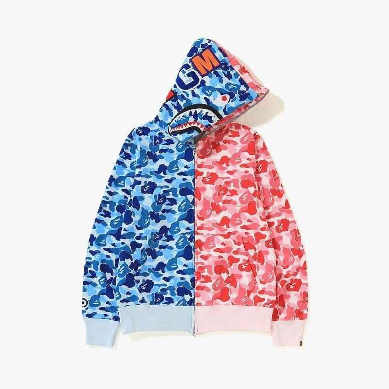 Bape Blue Camo Zip Hoodie with Fleece Lining and Embroidered Detailing