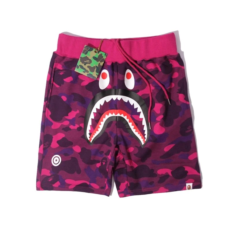 Bape Camo Athletic Shorts in Cotton: Layered Camo Print, Drawstring Mid-Rise Waist