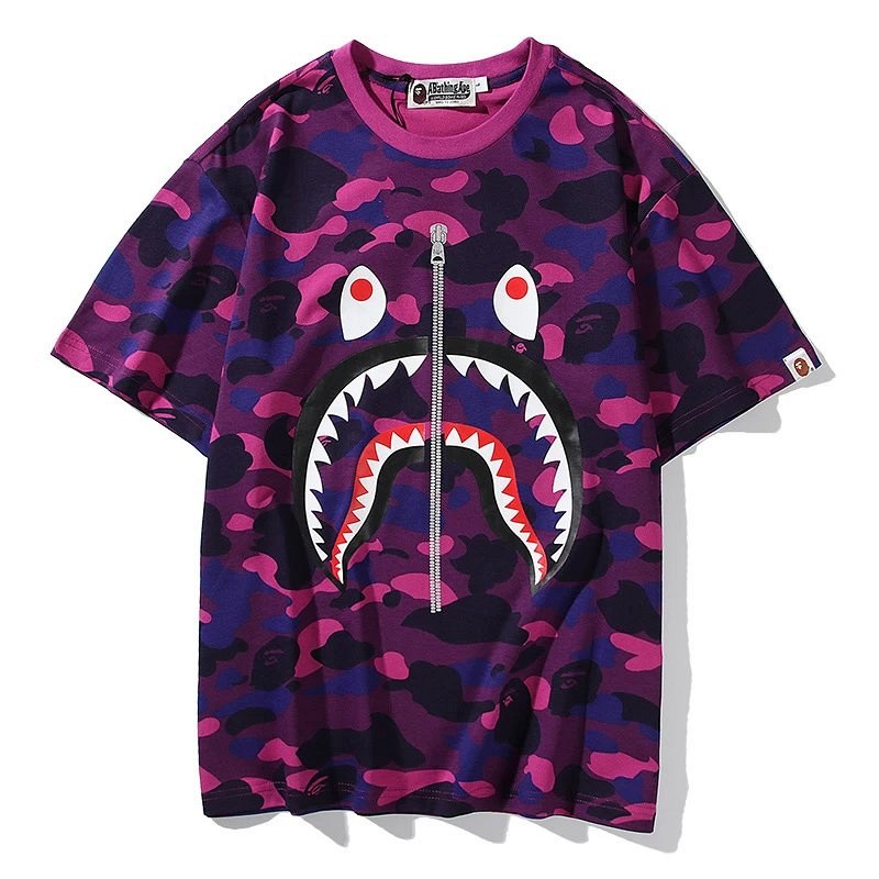 Bape Camouflage Purple T-shirt: 230g Cotton Crewneck in a Straight Cut