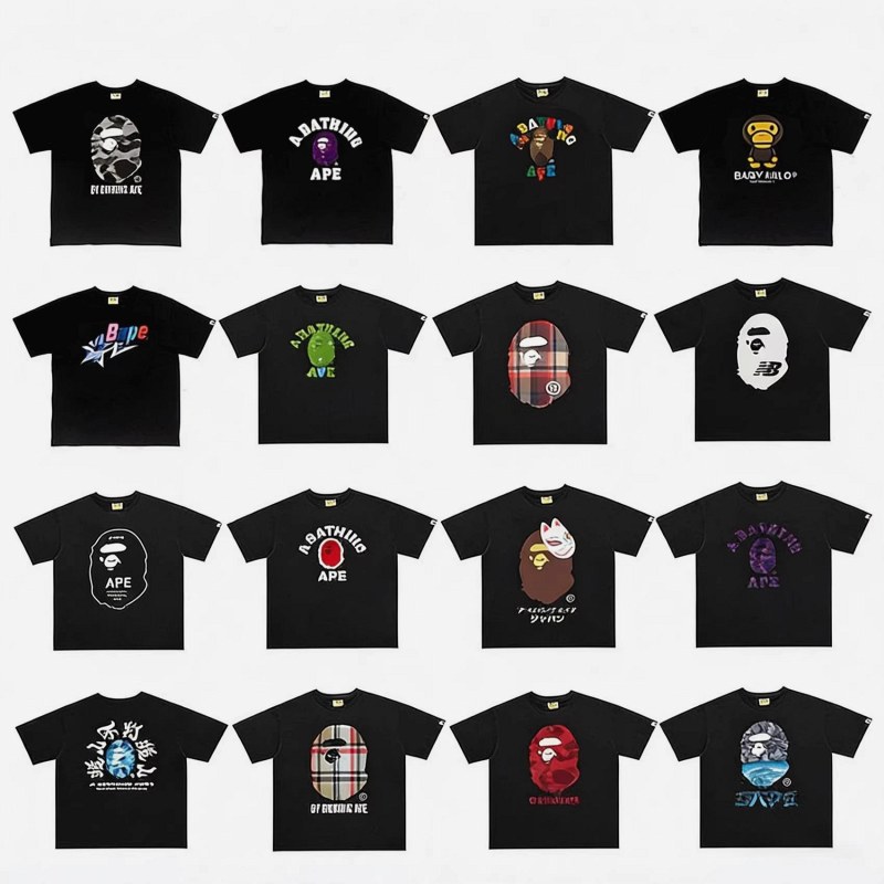 Bape Multicolor T-Shirt Collection: 100% Cotton Relaxed Crew-Neck in Dozens of Colorways