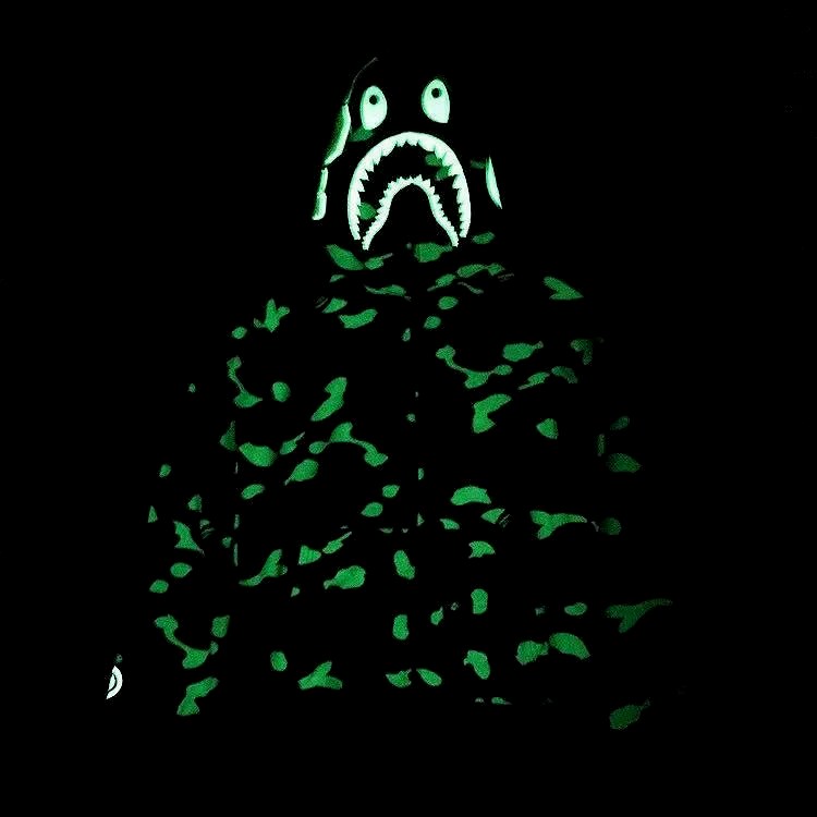 Bape green T-shirt listing whose catalog details actually describe a black-and-white fleece-lined zip hoodie