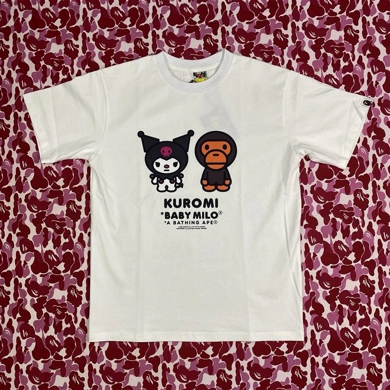 Bape Kuromi Baby Milo white tee: a 230 g pure-cotton Sanrio collab print in a loose cut