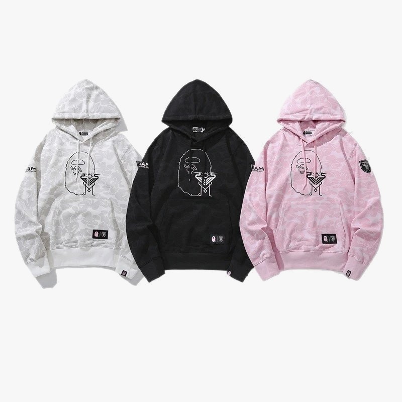 Bape Multicolor Camo Zip-Up Hoodie Collection in Cotton with Embroidered Detail