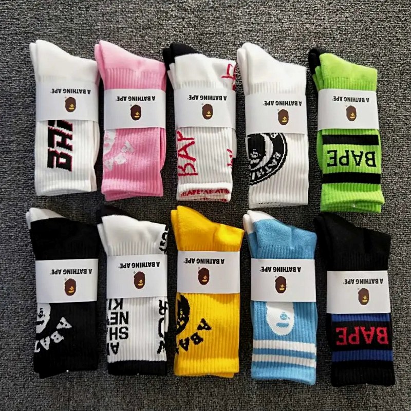 Bape Multicolor Crew Socks — One-Size, Single-Needle Knit, Cotton-Listed