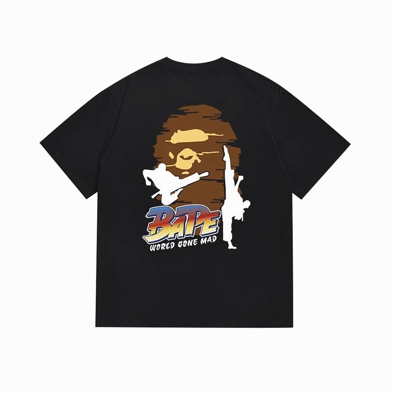 Bape Navy Tee: Loose-Fit Cotton Crewneck With Letter Print