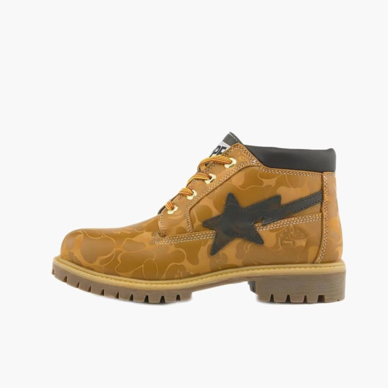 BAPE Wheat ABC Camo Star Chukka Boots: A Mid-Height Camo Chukka
