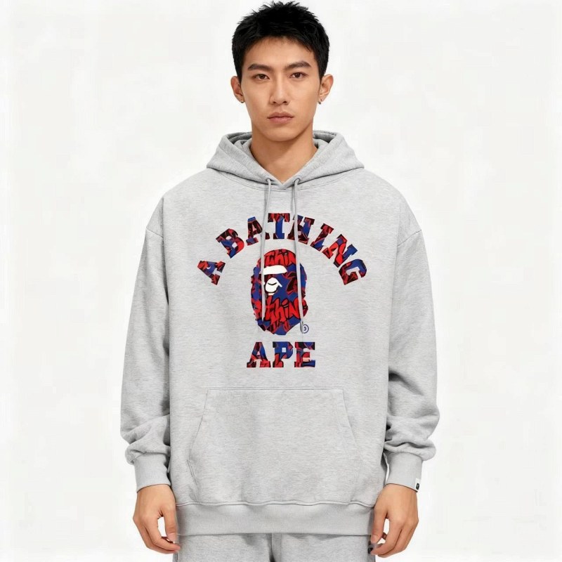 Bape White Hoodie: A Loose-Cut Cotton Loopback Pullover in 350–400g Terry