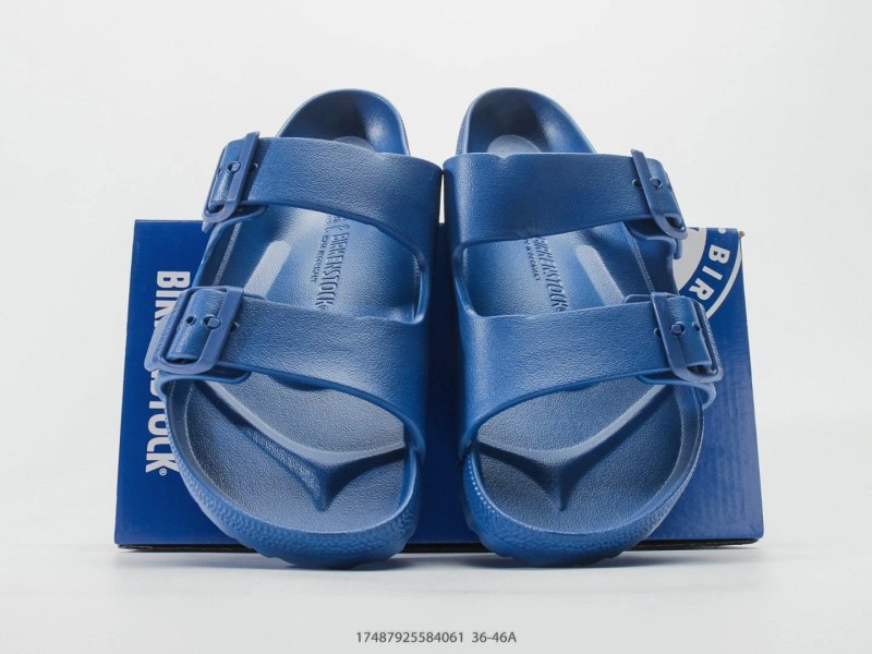 Birkenstock Boston-Style Blue Slides with an Adjustable Buckle and Ergonomic Cork Footbed