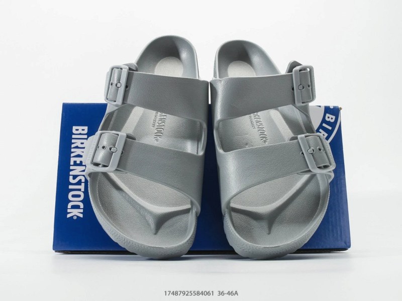Birkenstock Boston-Style Gray Slides With an Adjustable Buckle Strap