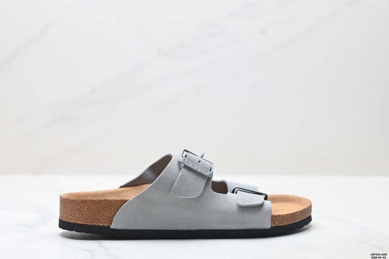 Birkenstock Gray Two-Strap Slides With Twin Metal Buckles, Sizes 36–45