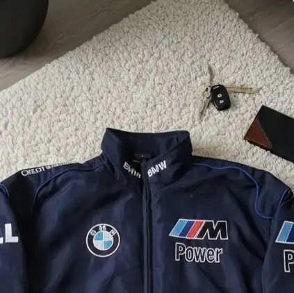 BMW M Power Petronas Navy Racing Jacket: Full-Zip Motorsport Graphics in a Short-Cut Body