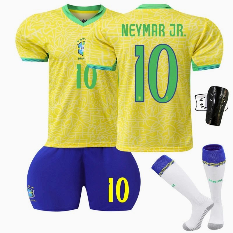 Retro-Style Yellow Brazil Football Jersey in Polyester, Sold With Matching Socks