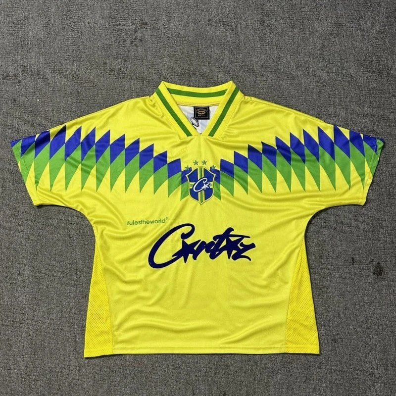 Brazil Yellow Retro Football Jersey in Cotton With Embroidered Lettering