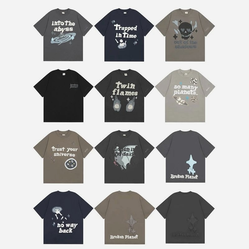 Broken Planet Graphic T-Shirt Collection in a Loose Cut with Foam-Print Logos