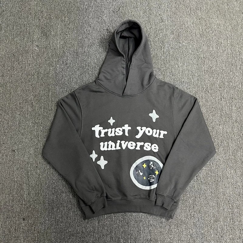 Broken Planet Grey Hoodie: Cotton Pullover with Foam-Print Lettering in a Relaxed Cut