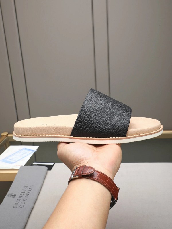 Brunello Cucinelli Gray Cross-Strap Slides With an Adjustable Antiqued Buckle