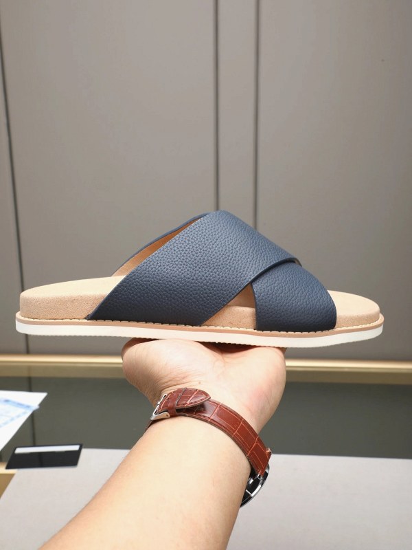 Brunello Cucinelli Cross-Strap Slide in Gray Suede with Adjustable Antiqued Buckle