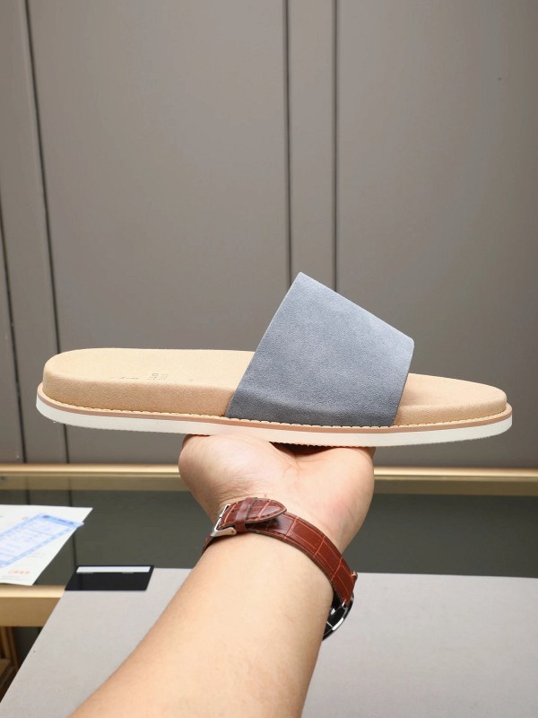 Brunello Cucinelli Cross-Strap Suede Slides with an Adjustable Antiqued Buckle