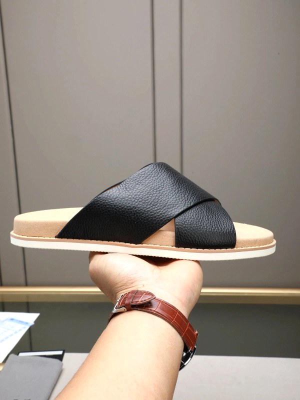 Brunello Cucinelli suede cross-strap slide with an adjustable buckle band