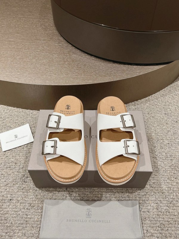 Brunello Cucinelli washed-suede casual slide with an adjustable electroplated buckle