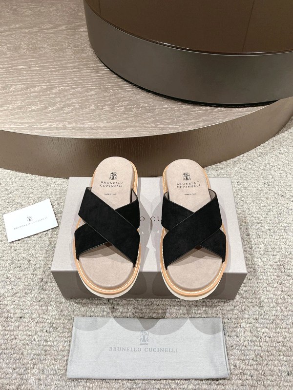 Brunello Cucinelli Slides in Washed Suede with an Adjustable Antiqued Buckle