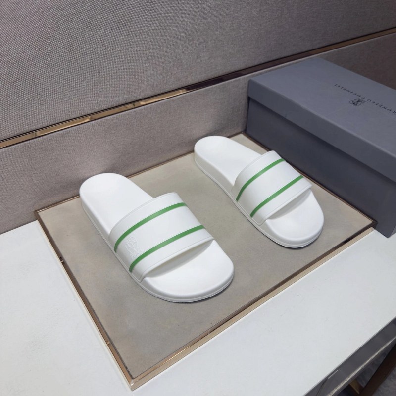 Brunello Cucinelli White Slides With a Multi-Material Upper and Leather Lining
