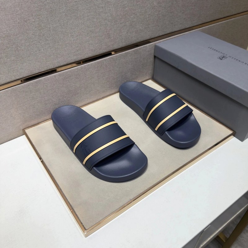 Brunello Cucinelli Black Slides with a Multi-Material Upper and Leather Lining