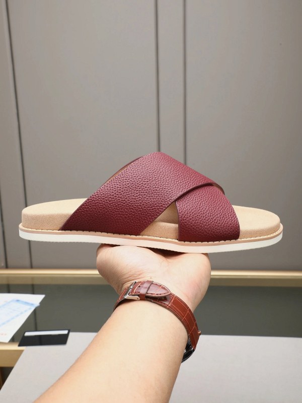 Brunello Cucinelli Gray Cross-Strap Slides with an Adjustable Antiqued Buckle