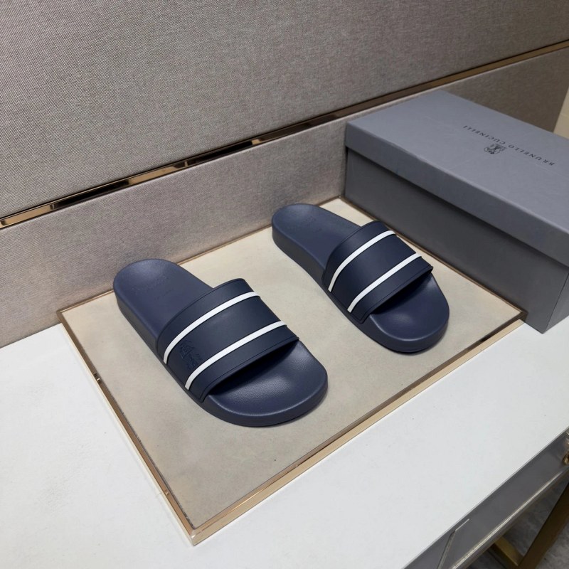 Brunello Cucinelli Black Slides With a Multi-Material Upper and Leather Lining