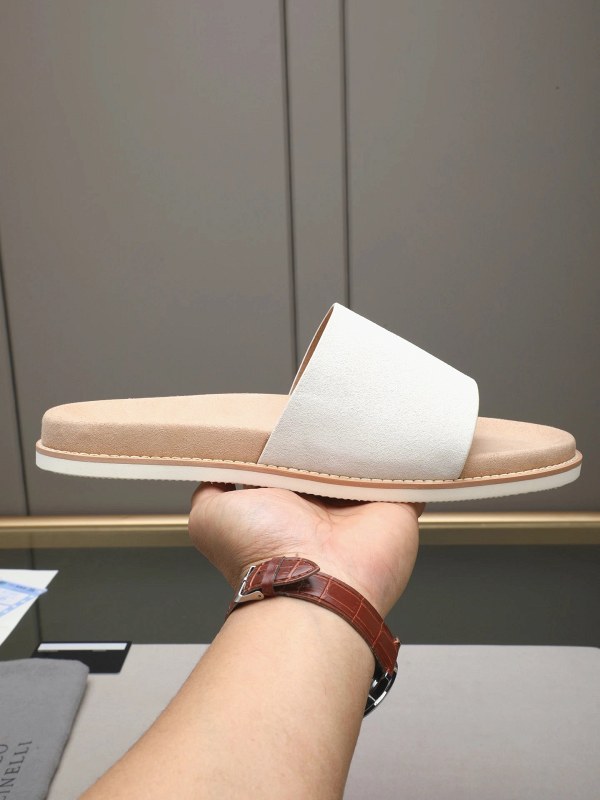 Brunello Cucinelli Gray Slides With Brushed Suede Upper and Adjustable Buckle Strap