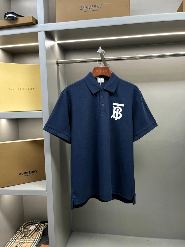 Burberry blue short-sleeve pique cotton polo with raised TB monogram, S–XXL