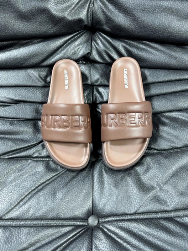 Burberry Brown Check Slides: Molded Footbed, Rubber Sole, Slip-On
