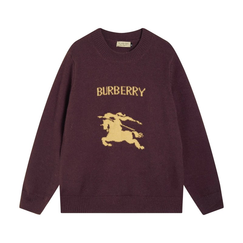 Burberry burgundy knit crewneck with the equestrian knight logo