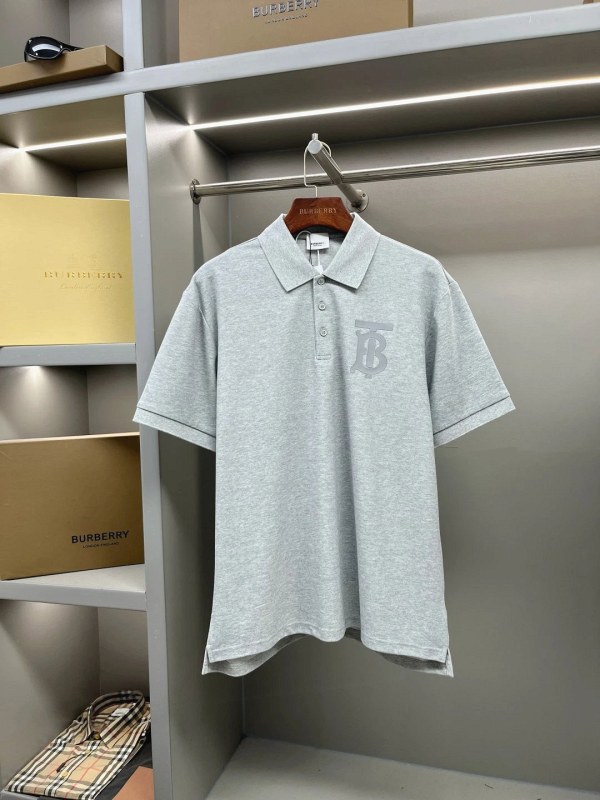 Burberry Blue Piqué Cotton Polo with Raised TB Logo Print