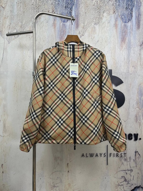Burberry Reversible Check Nylon Hooded Jacket in Gray — Two Faces, One Layer