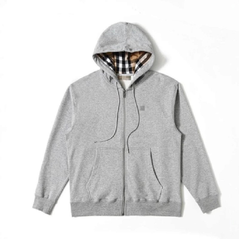 Burberry gray hoodie in a relaxed, long-sleeve zip silhouette