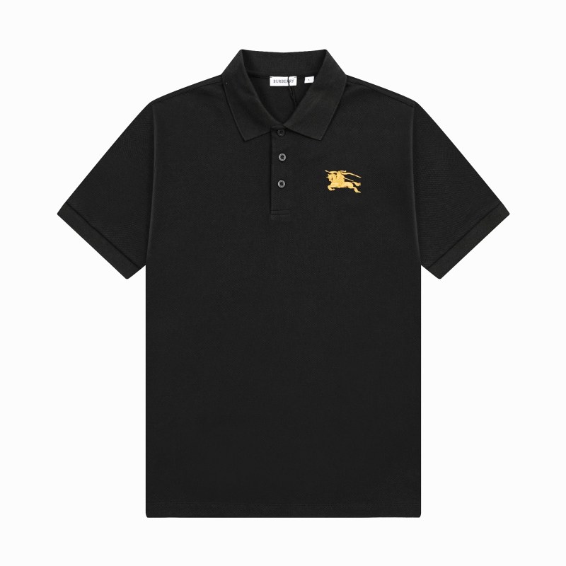 Burberry Black Cotton Piqué Polo with Silver Equestrian Knight Embroidery